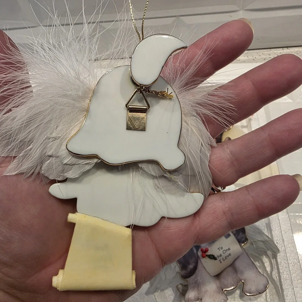 The Bradford Editions Heavenly Waggn Tails Angel Dog Porcelain Ornaments 4pc‎